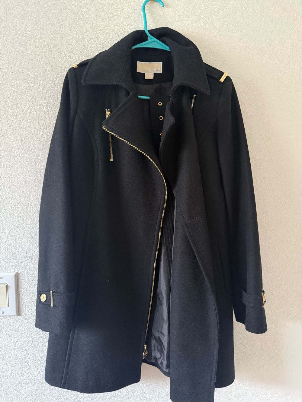Michael Kors Black Pea Coat with Gold Hardware